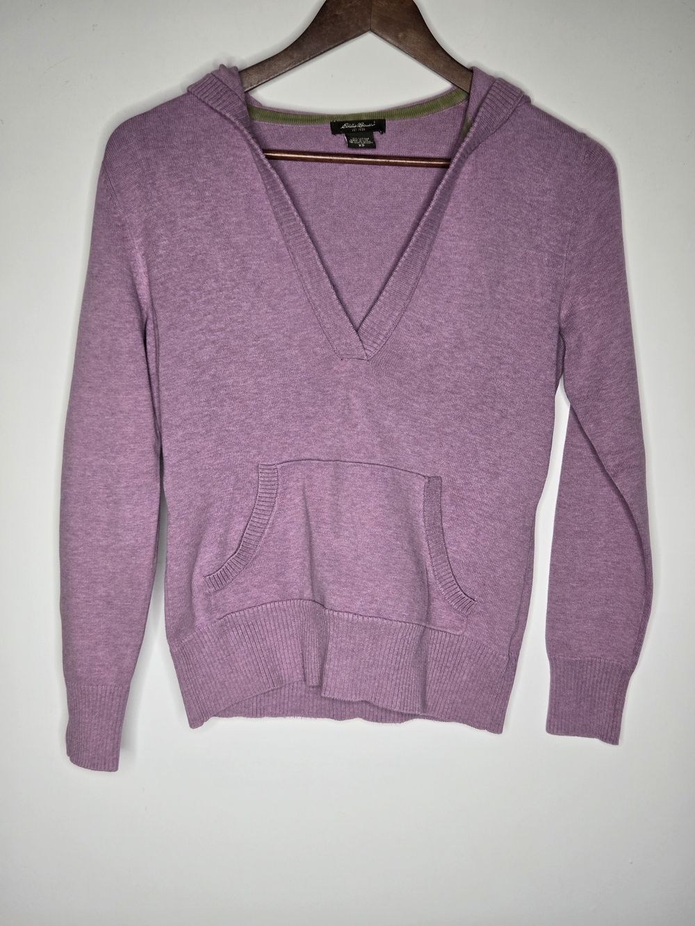 Eddie Bauer Cotton Blend V Neck Hooded Sweater Lavender Orchid Purple XS
